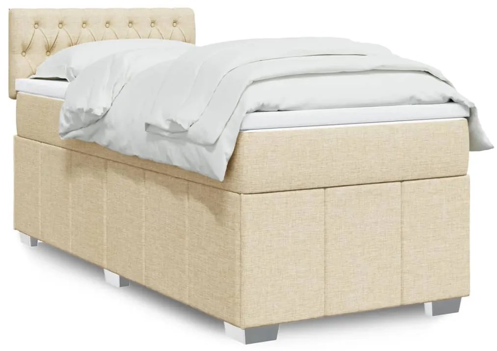 vidaXL Κρεβάτι Boxspring με Στρώμα Κρεμ 100 x 200 εκ. Υφασμάτινο