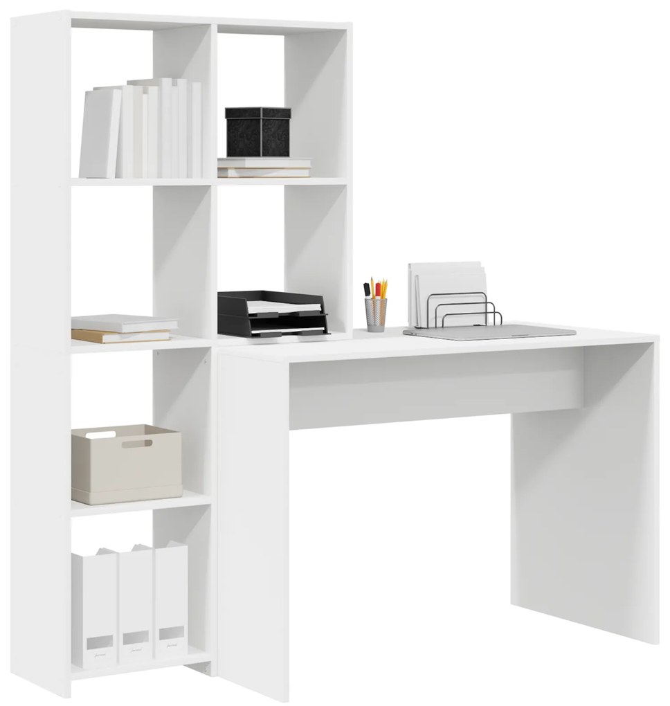 vidaXL Γραφείο με ράφι Λευκό 138.5 x 55 x 143 εκ Επεξεργασμένο ξύλο