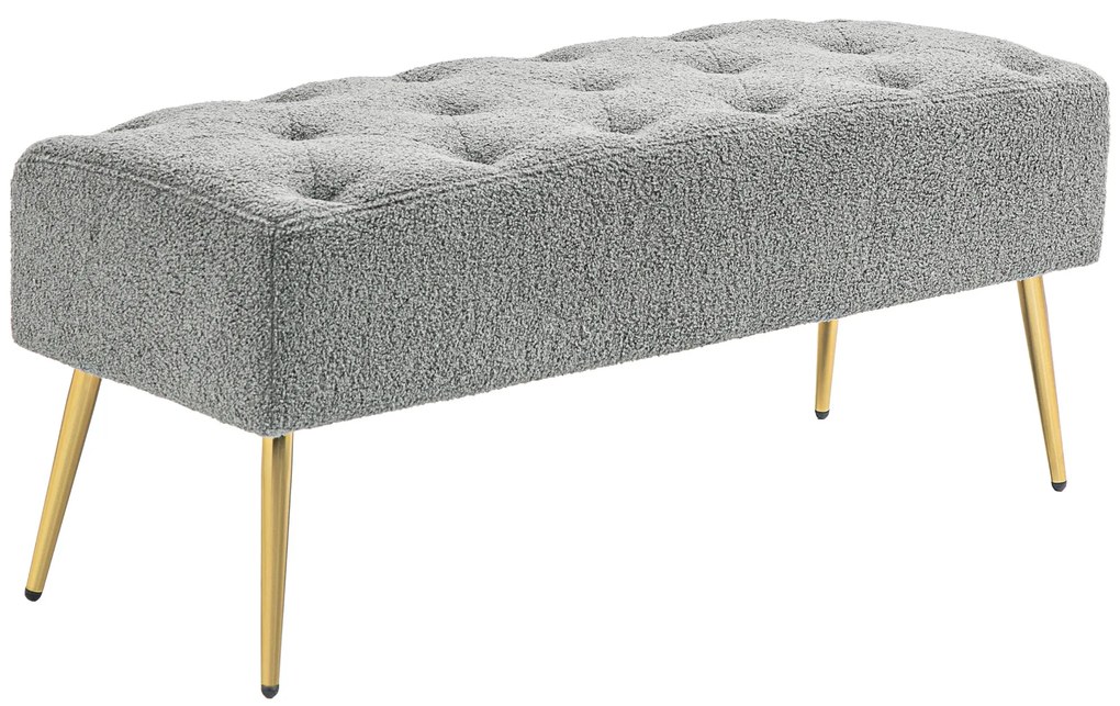 HOMCOM Πάγκος Κρεβατιού, Πάγκος Καθίσματος, Μαλακό Κάλυμμα σε Όψη Μαλλιού Αρνιού, έως 120 kg, Επιχρυσωμένα Ατσάλινα Πόδια, 112x41x46cm, Γκρι