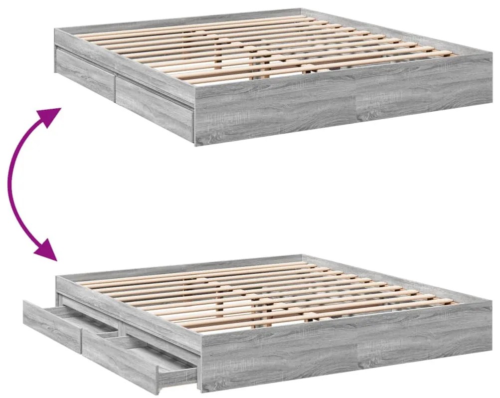 vidaXL Πλαίσιο Κρεβατιού με συρτάρια Γκρι sonoma 200x200εκ. Επεξ. Ξύλο