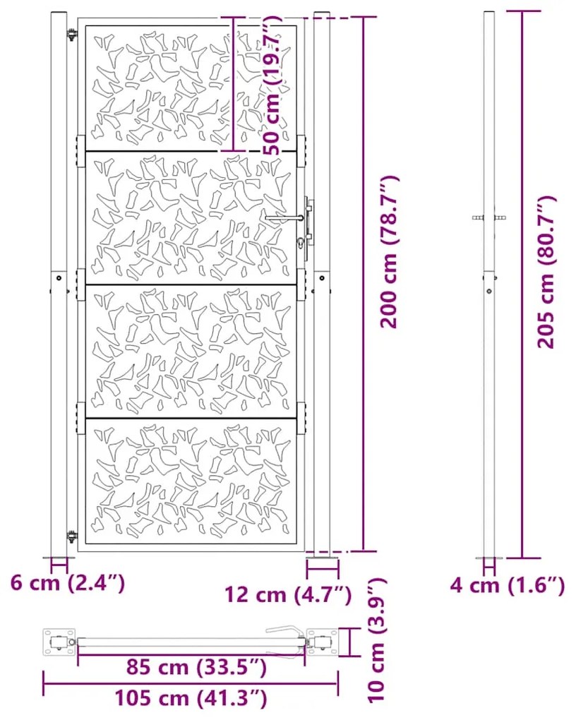 Πύλη κήπου 105x205 cm από χάλυβα με φύλλα καιρικές συνθήκες - Καφέ