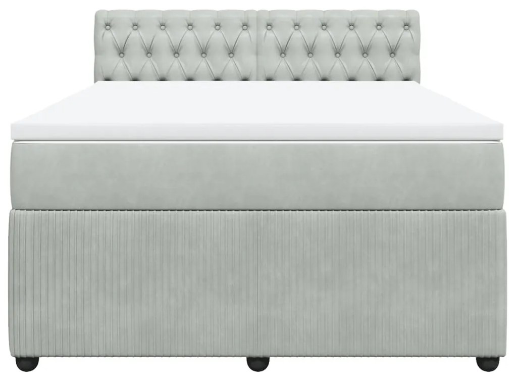 vidaXL Κρεβάτι Boxspring με Στρώμα Ανοιχτό Γκρι 140x190 εκ. Βελούδινο