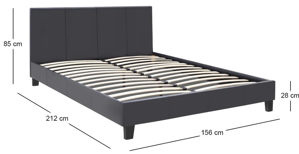 Κρεβάτι Flat Megapap από τεχνόδερμα χρώμα μαύρο ματ 150x200εκ.