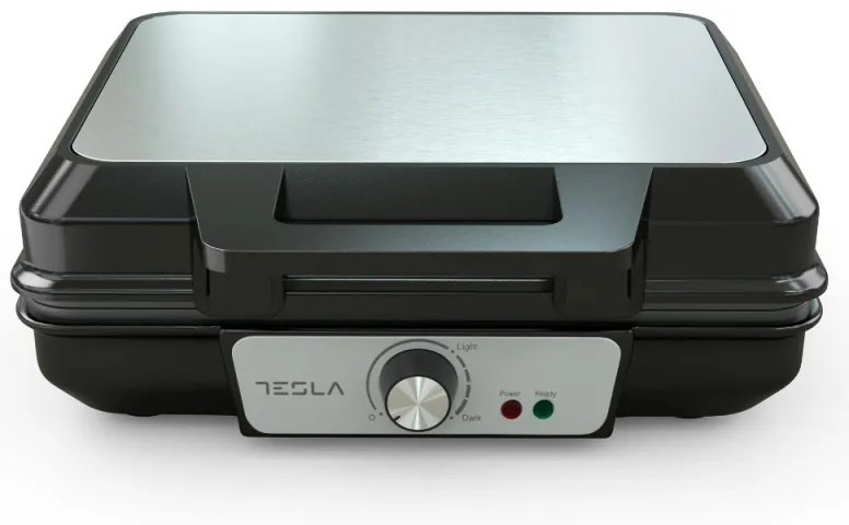 Συσκευή για βάφλες Tesla WM200BX, 1000W, Για 2 βάφλες, Αντικολλητικές πλάκες, 140 - 220C, Ασήμι/Μαύρο