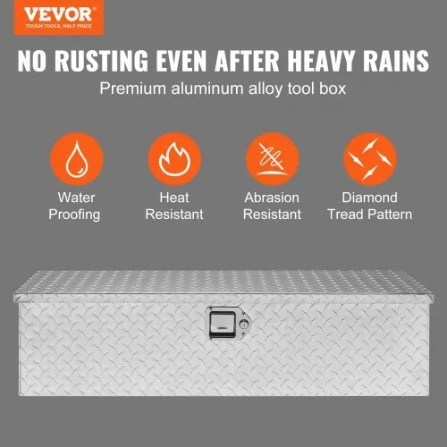 VEVOR Heavy Duty Aluminum Truck Bed Tool Box, Diamond Plate Tool Box with Side Handle and Lock Keys, Storage Tool Box Chest Box Organizer for Pickup, Truck Bed, RV, Trailer, 39&quot;x13&quot;x10&quot;, Silver