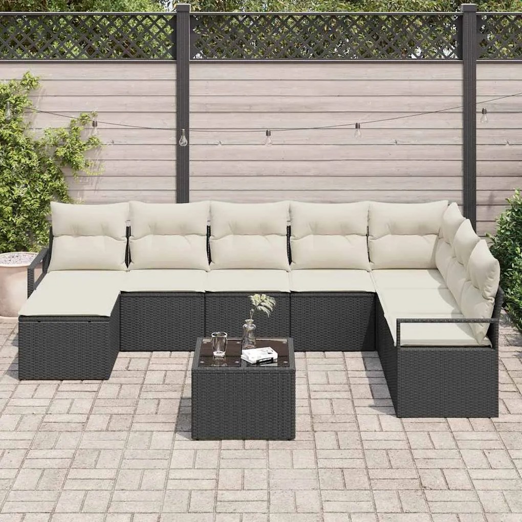 vidaXL Σετ Καναπέ Κήπου 9 pcs Μαύρο Πολυ ράταν