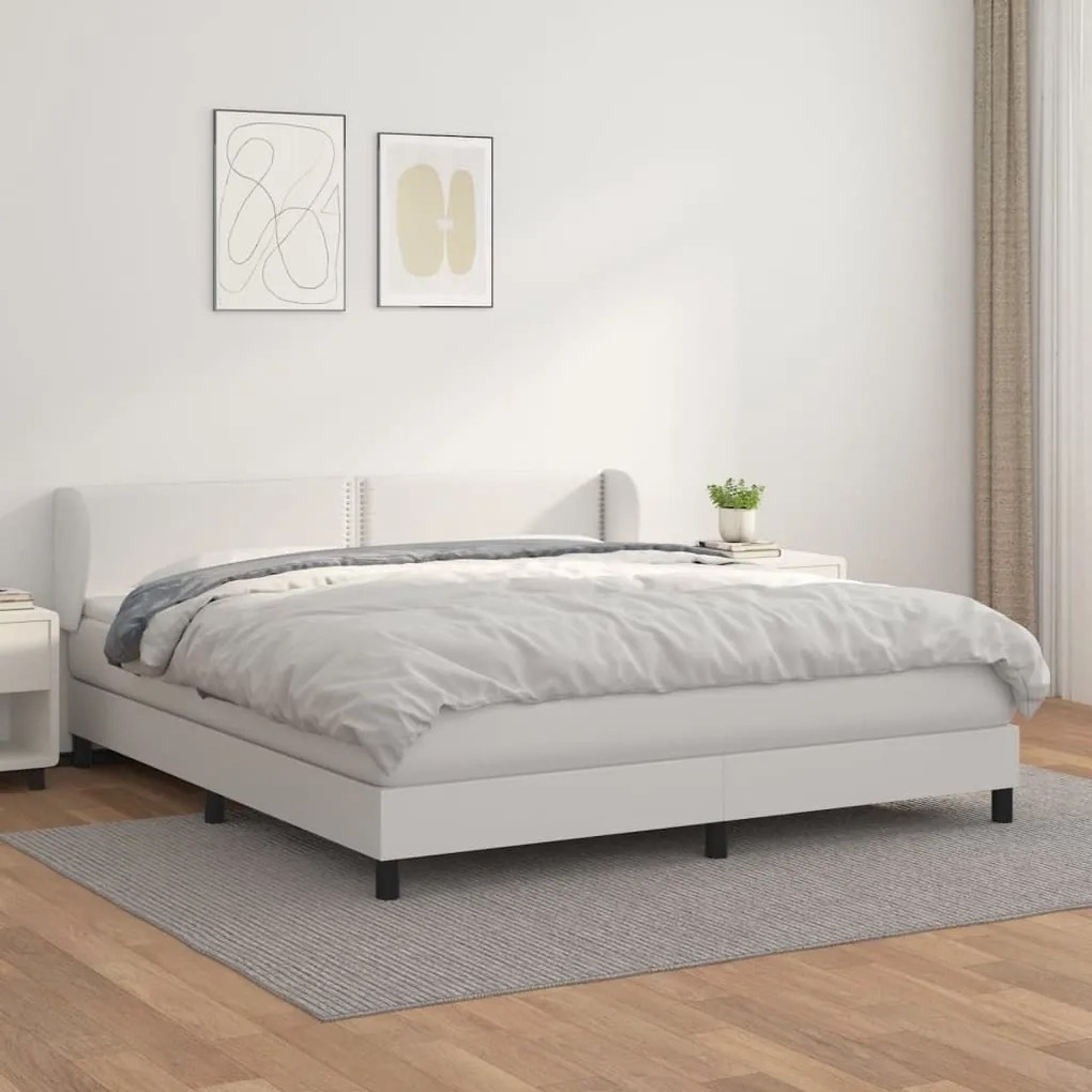 Κρεβάτι Boxspring με Στρώμα Λευκό 160x200εκ.από Συνθετικό Δέρμα - Λευκό