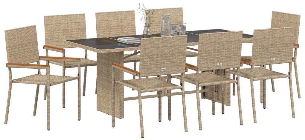 vidaXL Σέτ φαγητού για κήπο 9 pcs Μπεζ 190 x 80 x 75 εκ.