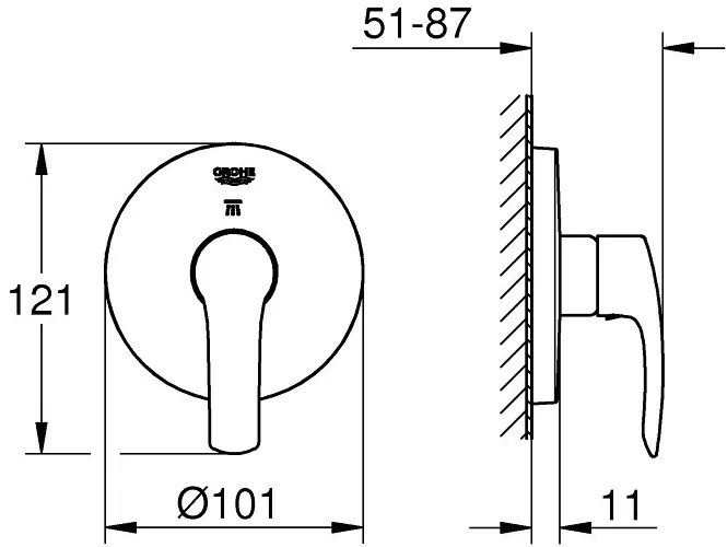 Εξωτερικό μέρος διανομέα Grohe Eurosmart 3 κατευθύνσεων