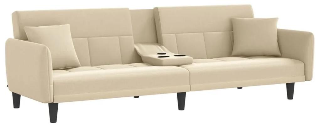Καναπές Κρεβάτι με Ποτηροθήκη Κρεμ Υφασμάτινος - Κρεμ