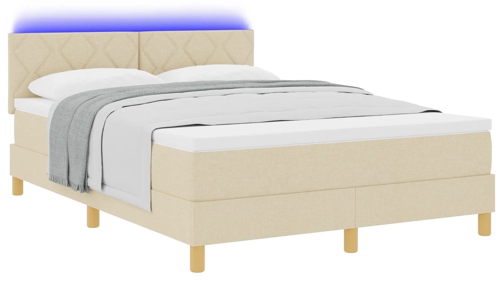 vidaXL Κρεβάτι με Βάση και Στρώμα & LED Κρεμ 160x200 εκ. Ύφασμα