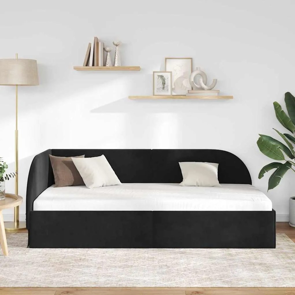 vidaXL Κρεβάτι Γωνίας με κεφαλάρι Μαύρο 80 x 200 cm Βελούδο