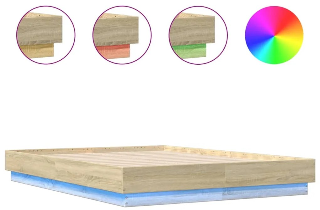 vidaXL Πλαίσιο Κρεβατιού με LED Sonoma Δρυς 135x190 εκ.