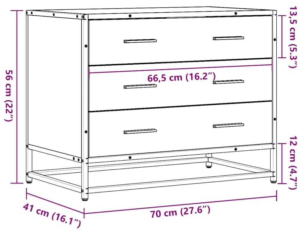 Ντουλάπι συρταριών Γκρι Sonoma 70x41x56 cm Ξύλινη κατασκευή - Γκρι