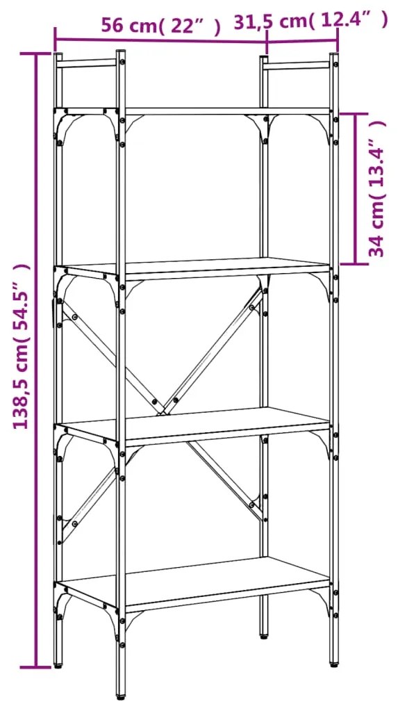 Βιβλιοθήκη 4 Επιπέδων Καφέ Δρυς 56x31,5x138,5 εκ. Επεξεργ. Ξύλο - Καφέ