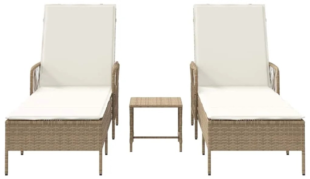 vidaXL Ξαπλώστρα με μαξιλάρι 2-πρόσωπο 2 pcs Μπεζ συνθετικό ρατάν