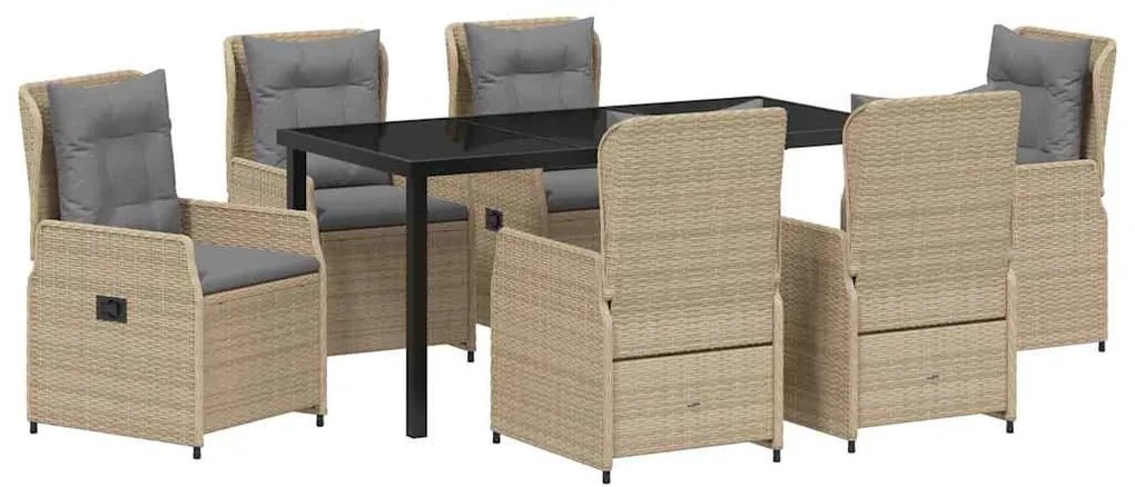 vidaXL Σέτ φαγητού για κήπο 7 pcs Μπεζ συνθετικό ρατάν