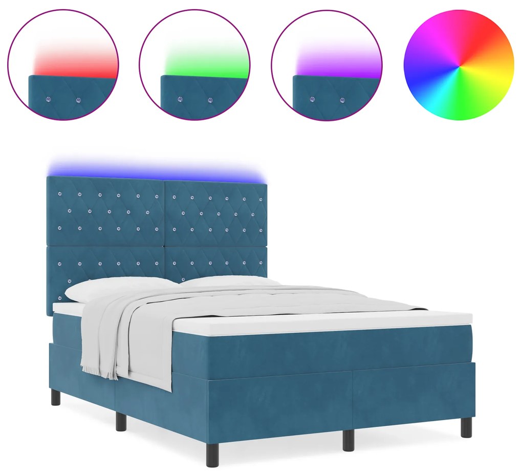 vidaXL Κρεβάτι με Στρώμα & LED Σκούρο Μπλε 140x190 εκ Βελούδο