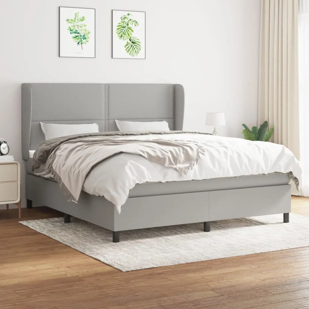 vidaXL Κρεβάτι Boxspring με Στρώμα Ανοιχτό Γκρι 180x200 εκ. Υφασμάτινο