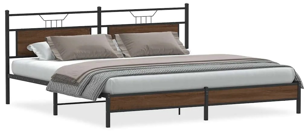 vidaXL Σκελετός Κρεβ. Χωρίς Στρώμα Καφέ Δρυς 193x203 εκ. Μεταλλικό