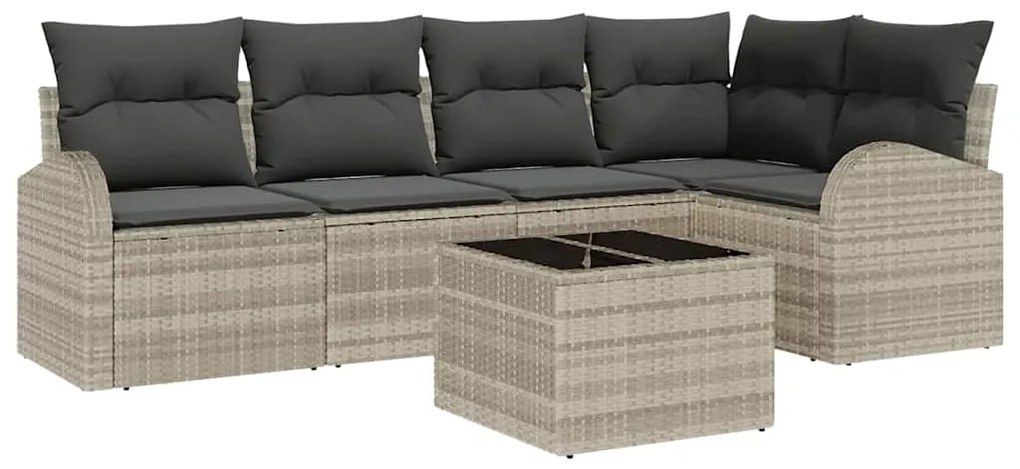 vidaXL Σετ Καναπέ Κήπου με μαξιλάρι 6 pcs Ανοιχτό γκρι Πολυ ράταν