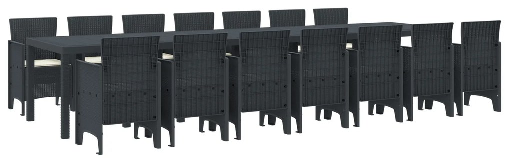 vidaXL Σέτ φαγητού για κήπο 15 pcs Ανθρακί Rattan Polt