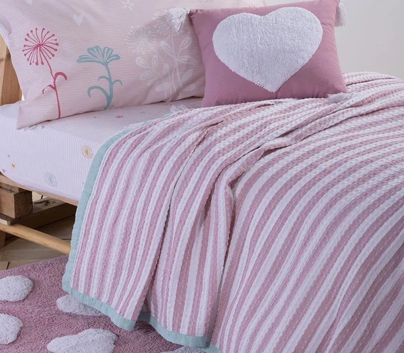 Παιδική Κουβέρτα Happy Stripe Pink 160x240 - Nef-Nef Homeware