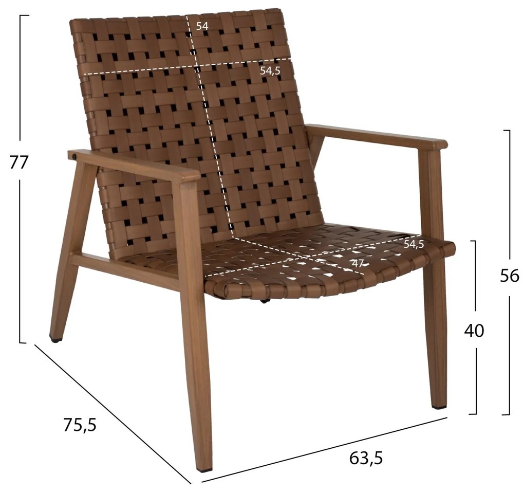 Πολυθρόνα FELIPE C5868.01 Μεταλλική Όψη Ξύλου με Rattan Δερμάτινη Όψη 63,5x75,5x77εκ. 63.5x75.5x77 εκ.