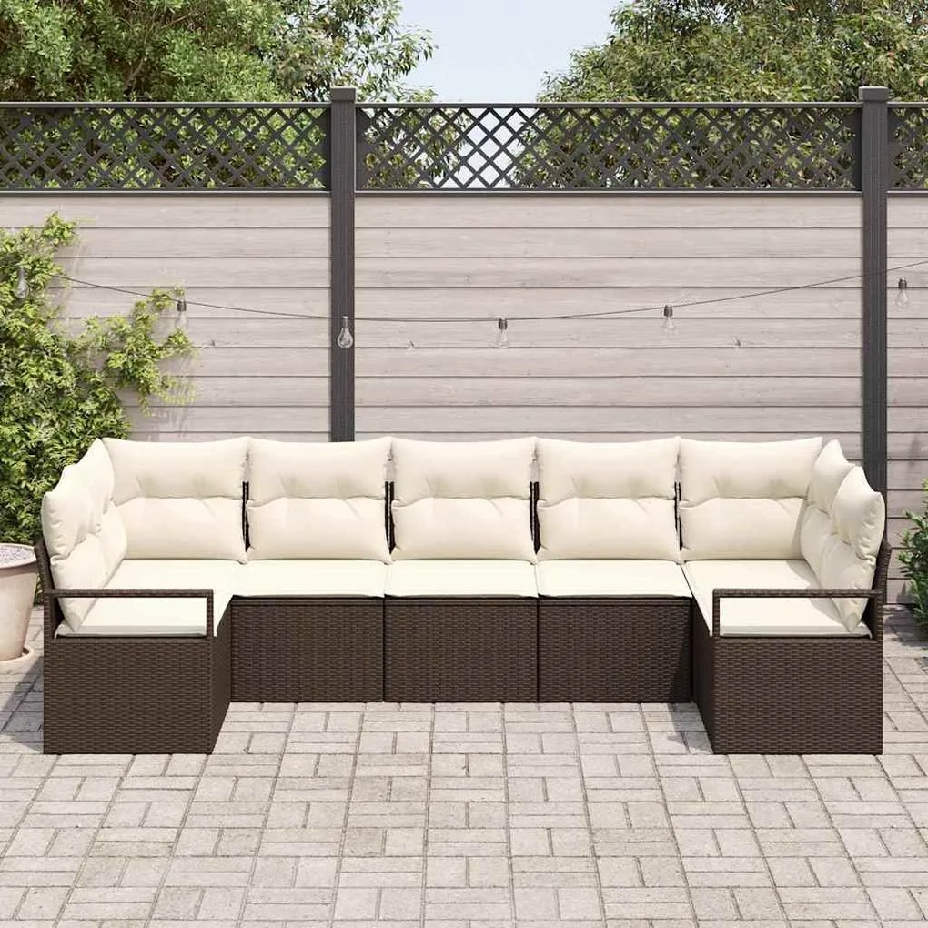 vidaXL Σετ Καναπέ Κήπου 7 pcs Καφέ Πολυ ράταν