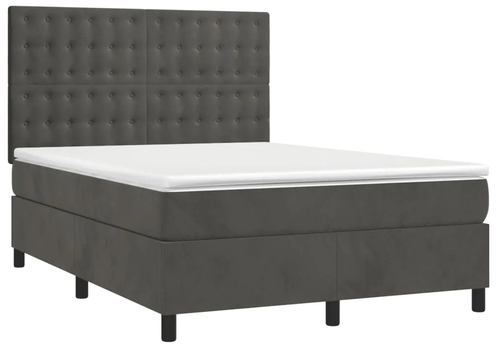 vidaXL Κρεβάτι Boxspring με Στρώμα Σκούρο Γκρι 140x190 εκ. Βελούδινο