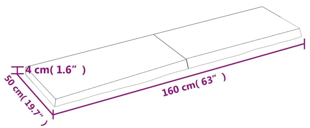 Ράφι Τοίχου 160x50x(2-4) εκ. από Ακατέργαστο Μασίφ Ξύλο Δρυός - Καφέ