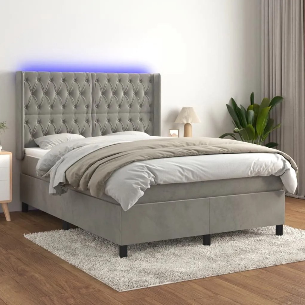 ΚΡΕΒΑΤΙ BOXSPRING ΜΕ ΣΤΡΩΜΑ &amp; LED ΑΝ.ΓΚΡΙ 140X200 ΕΚ. ΒΕΛΟΥΔΙΝΟ 3139745