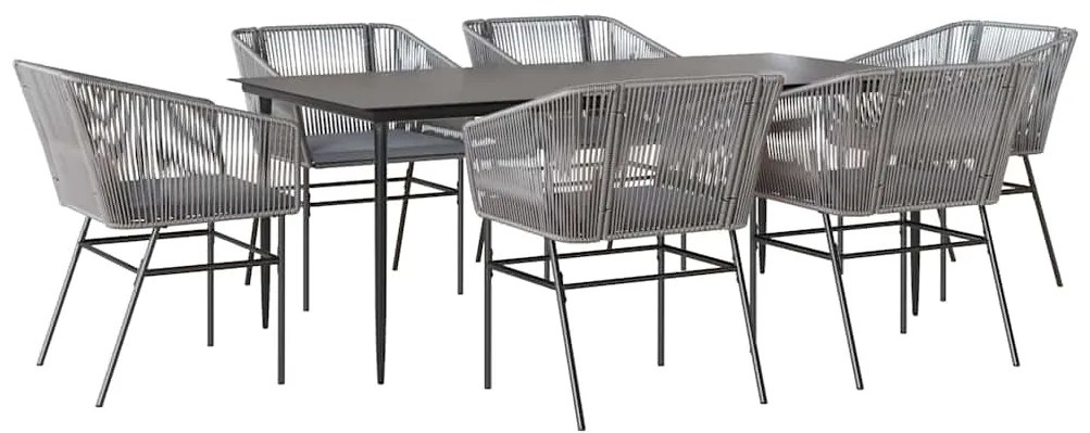 vidaXL Σετ Τραπεζαρίας Κήπου 7 τεμ. Γκρι Συνθ.Ρατάν/Γυαλί με Μαξιλάρια