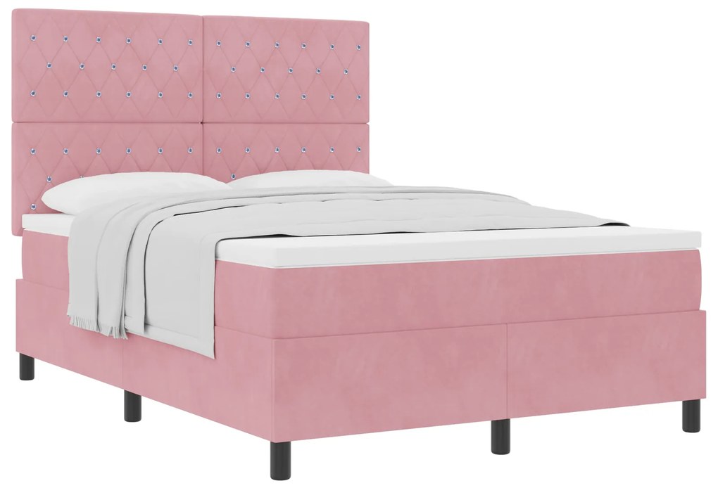 vidaXL Κρεβάτι Box Spring με Στρώμα Ροζ 140x190 εκ Βελούδινο