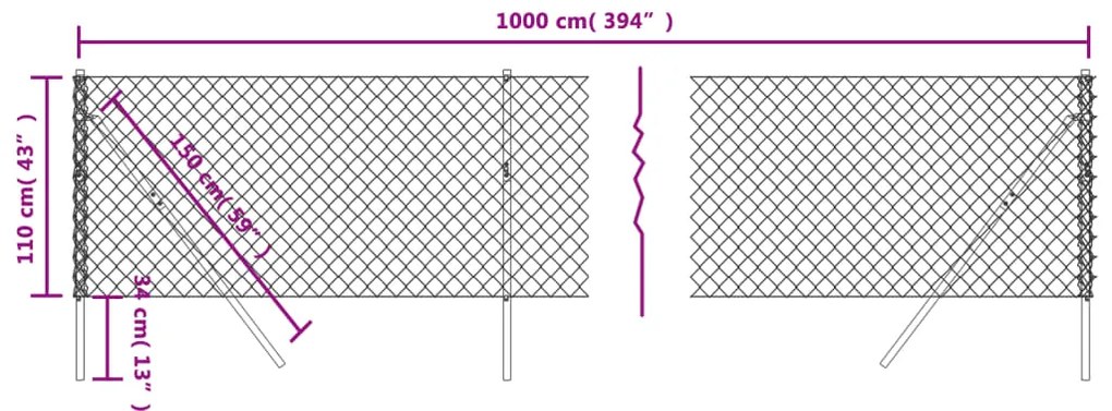 vidaXL Συρματόπλεγμα Περίφραξης Ασημί 1,1 x 10 μ.