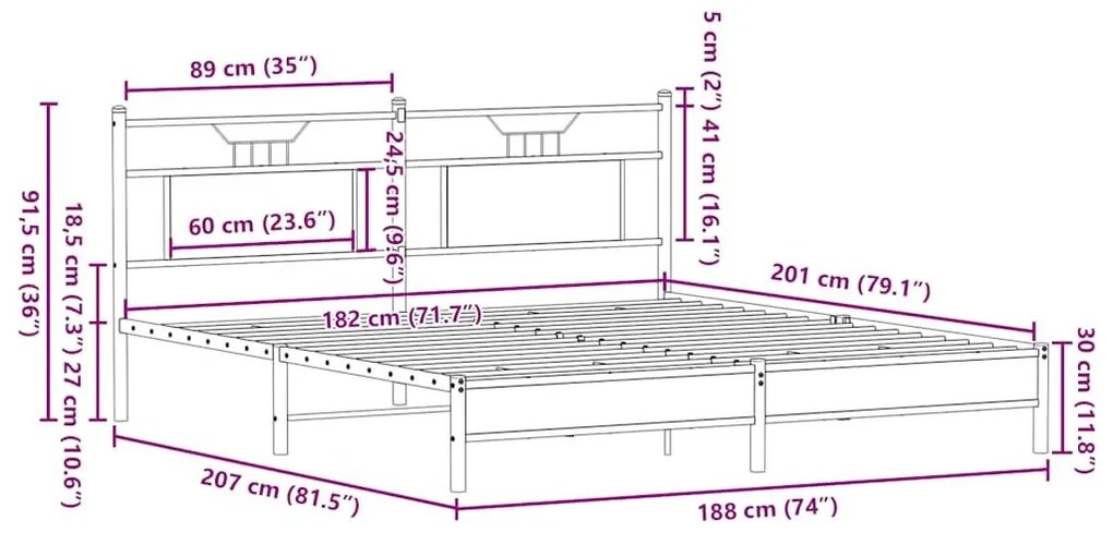 Πλαίσιο Κρεβατιού Χωρ. Στρώμα Καφέ Δρυς 183x203 εκ Επεξ. Ξύλο - Καφέ