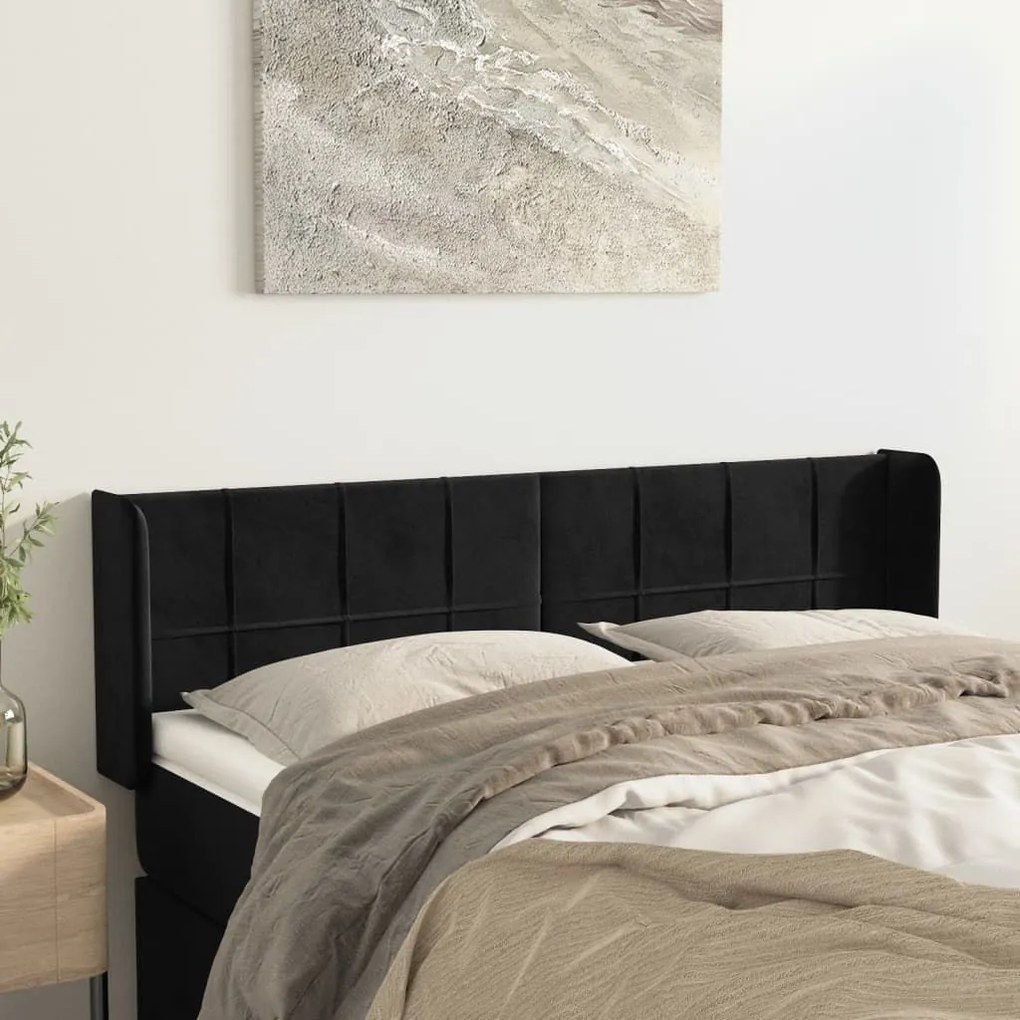 Κεφαλάρι με Πτερύγια Μαύρο 147x16x78/88 εκ. Βελούδινο - Μαύρο