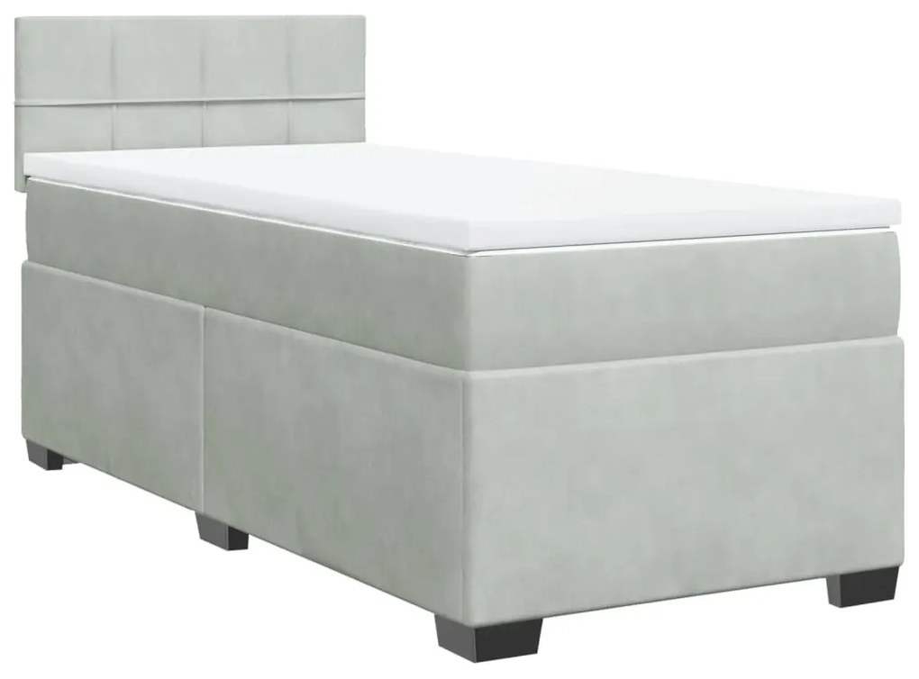 Κρεβάτι Boxspring με Στρώμα Ανοιχτό Γκρι 90x190 εκ. Βελούδινο - Γκρι