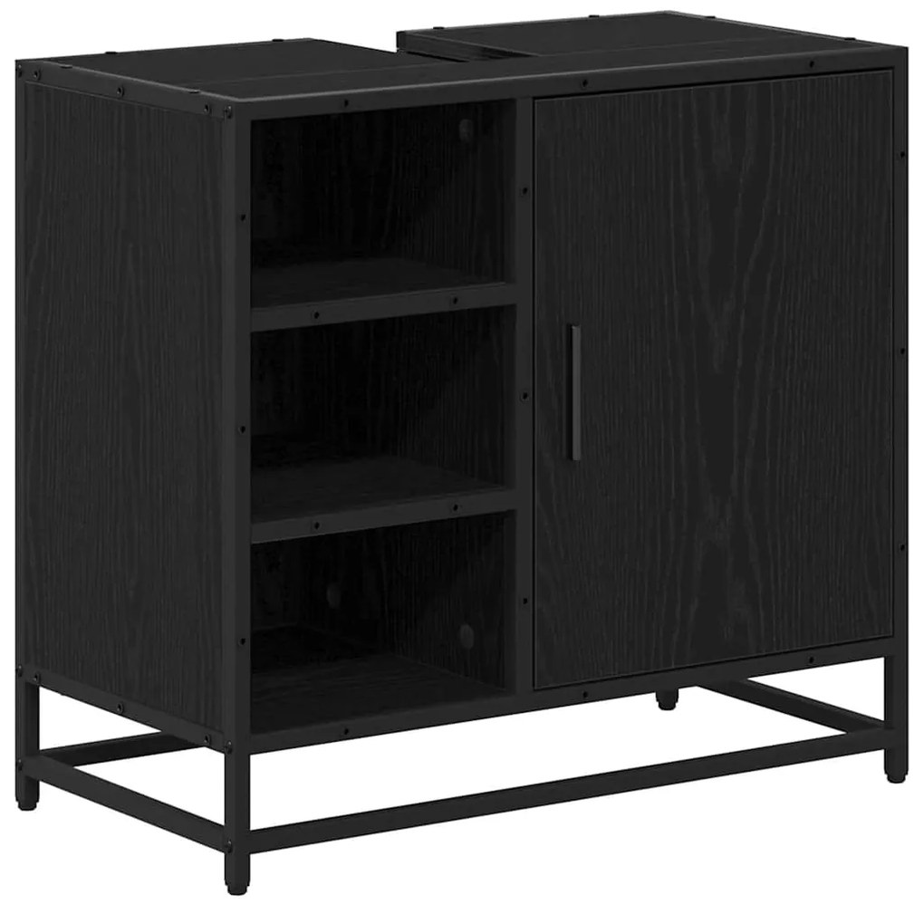 vidaXL Σετ Επίπλων Μπάνιου με ράφι 2 pcs Μαύρη Οξυά Επεξεργασμένο ξύλο