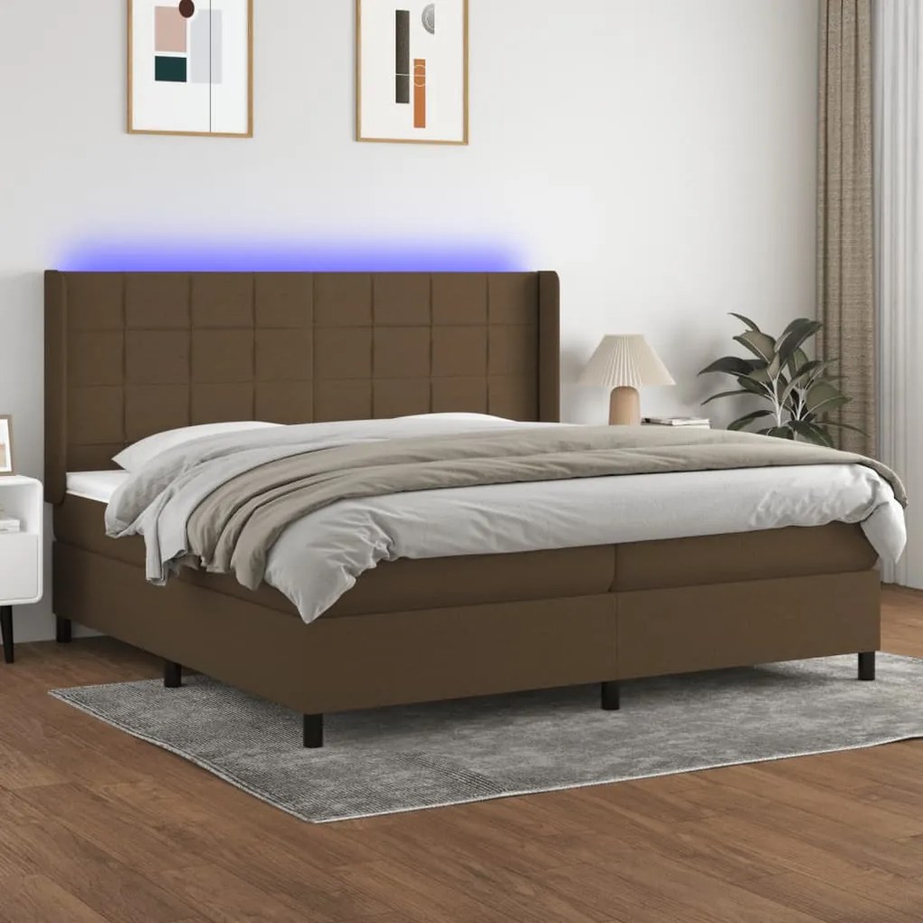 vidaXL Κρεβάτι Boxspring με Στρώμα &amp; LED Σκ.Καφέ 200x200εκ. Υφασμάτινο