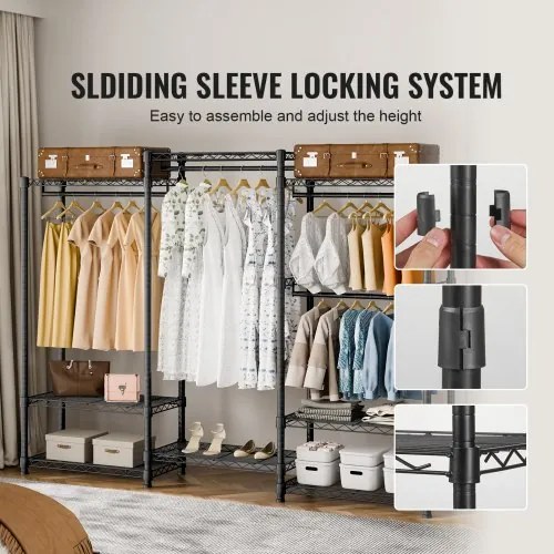 VEVOR Heavy Duty Clothes Rack, Rolling Clothing Garment Rack with 4 Hang Rods &amp; 8 Storage Tiers, Adjustable Custom Closet Rack, Freestanding Wardrobe for Hanging Clothes, 800 lbs Load Capacity