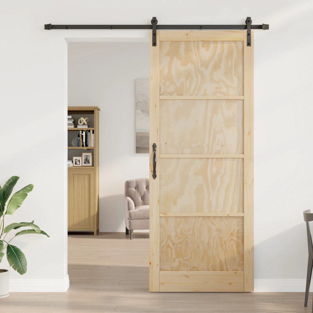 vidaXL Συρόμενη Πόρτα με Σετ Συναρμολόγησης 93x232 εκ Μασίφ Ξύλου Πεύκου