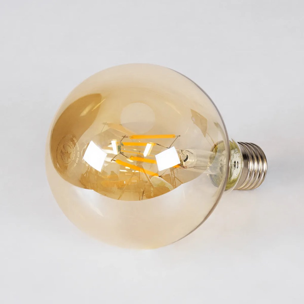 GloboStar 99039 LED Long Filament Bulb E27 G95 Globe 4W 350lm 360° AC 220-240V IP20 D9.5 x H13.5cm Ultra Θερμό Λευκό 2200K με Μελί Γυαλί - Dimmable - 3 Years Warranty - 99039