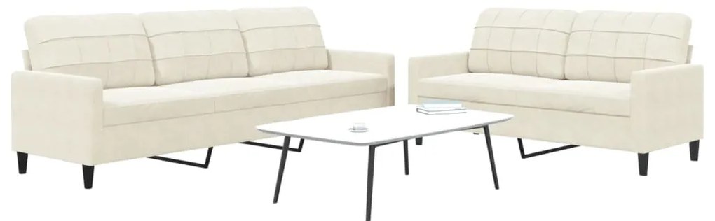 vidaXL Πολυθρόνες Σετ 2 Τεμαχίων Κρεμ από Βελούδο με Μαξιλάρια