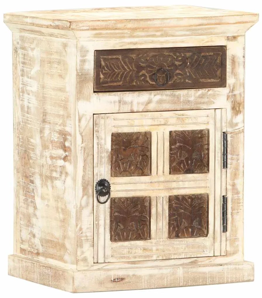 vidaXL Κομοδίνο Λευκό 40x30x50 εκ. από Μασίφ Ξύλο Μάνγκο