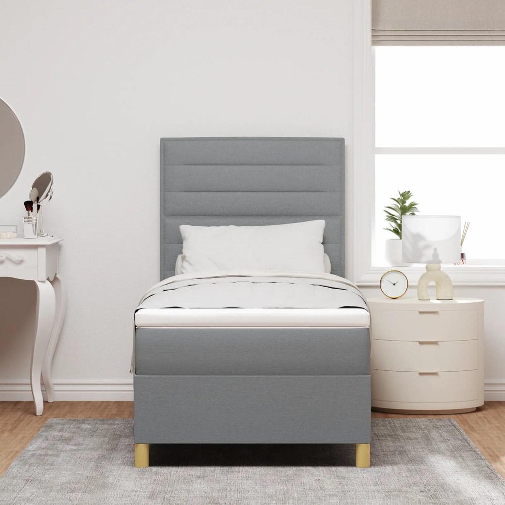 vidaXL Κρεβάτι Box Spring με Στρώμα Ανοιχτό Γκρι 90x200 εκ. Ύφασμα