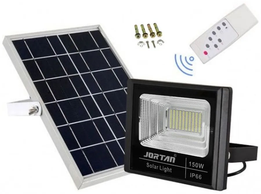 Led Αδιάβροχος Ηλιακός Προβολέας 150W 9600LM με Πάνελ και Τηλεχειριστήριο Jortan JT-BJ150W
