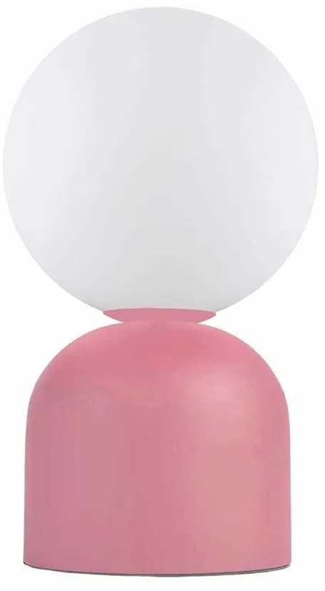 GloboStar® MAGIC 204-0134 Μοντέρνο Eπιτραπέζιο Φωτιστικό Μονόφωτο 1 x E27 IP20 Ροζ Μέταλλο με Λευκό Γυαλί - Μ13 x Π13 x Υ28cm