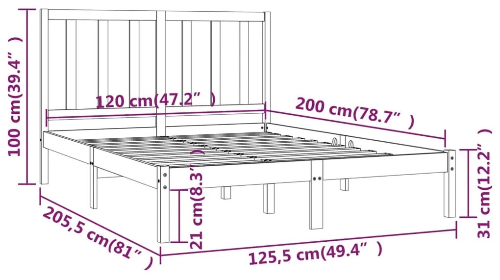 vidaXL Πλαίσιο Κρεβατιού 120 x 200 εκ. από Μασίφ Ξύλο Πεύκου