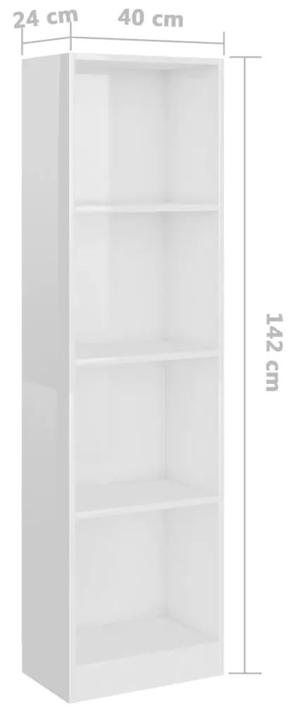 Βιβλιοθήκη με 4 Ράφια Γυαλιστερό Λευκό 40x24x142 εκ Μοριοσανίδα - Λευκό
